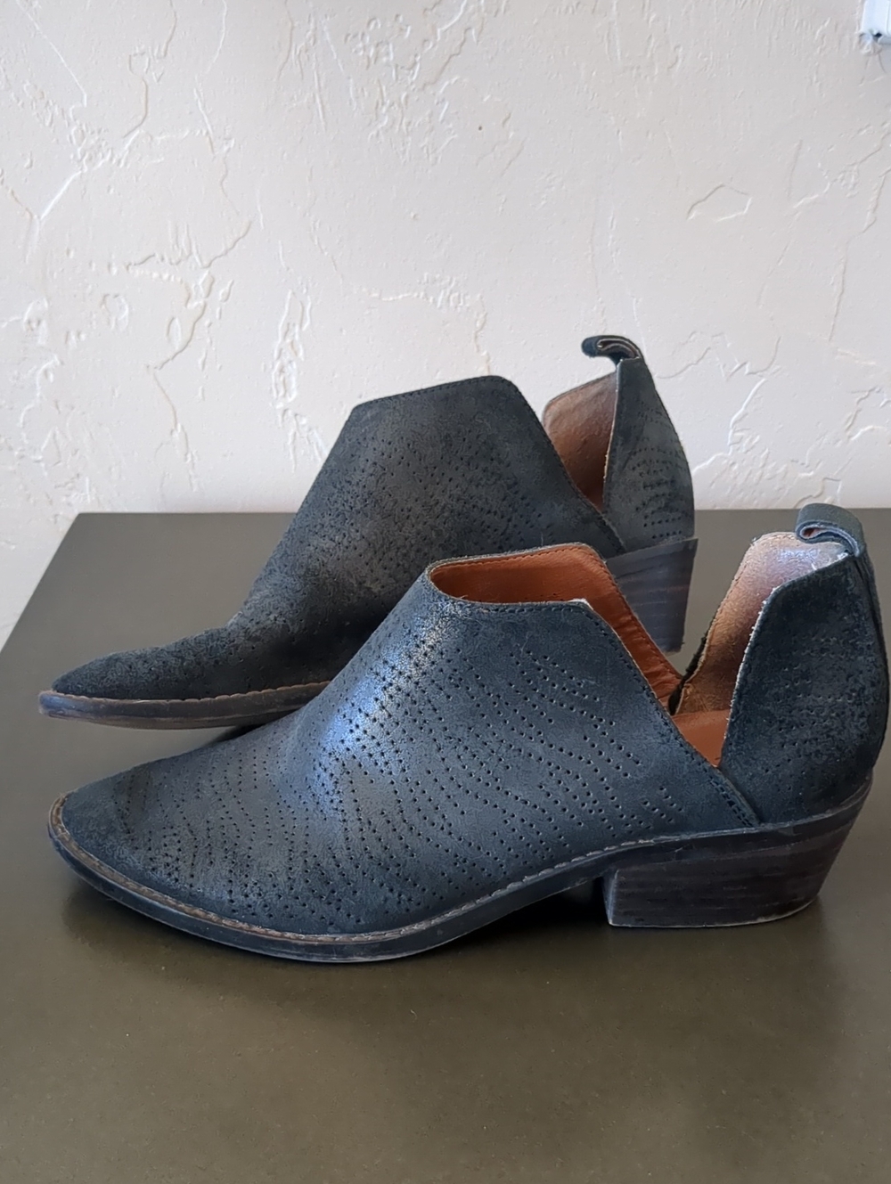Lucky Brand Black Cutout Leather Ankle Booties, Perforated Design